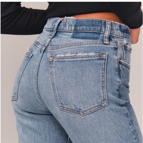 Abercrombie & Fitch The Mom High Rise Jean Sz 29 Straight Leg Frayed Hem Grunge - Picture 15 of 16